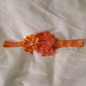 NEW ORANGE DOUBLE FLOWER STRETCHY BABY HEADBAND